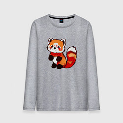Лонгслив хлопковый мужской Красная панда в полный рост, цвет: меланж