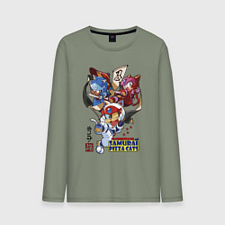 Лонгслив хлопковый мужской Samurai pizza cats, цвет: авокадо