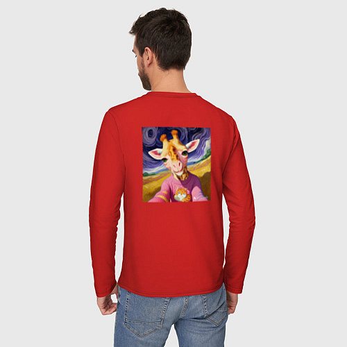 Мужской лонгслив Селфи жирафа / Красный – фото 4