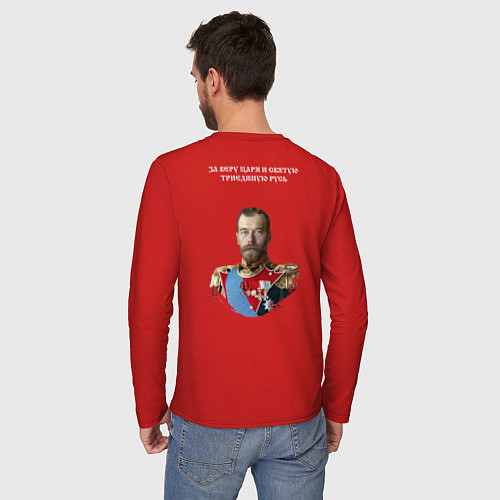 Мужской лонгслив За веру царя триединую Русь герб белый / Красный – фото 4