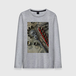 Лонгслив хлопковый мужской Трещотка ключ и чертеж, цвет: меланж