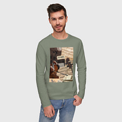 Лонгслив хлопковый мужской Музыка эстетика, цвет: авокадо — фото 2