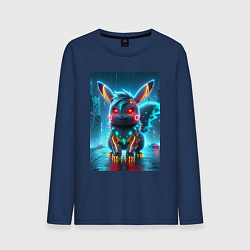 Лонгслив хлопковый мужской Cyber Pikachu in the neon metropolis - ai art, цвет: тёмно-синий