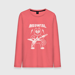 Лонгслив хлопковый мужской Meowtal кот металлист с гитарой, цвет: коралловый