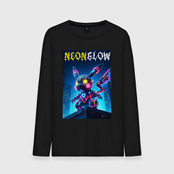 Лонгслив хлопковый мужской Neon glow - cyber Pikachu, цвет: черный
