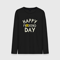 Лонгслив хлопковый мужской Happy f**king day - надпись и смайл, цвет: черный