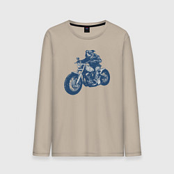Лонгслив хлопковый мужской Питбуль байкер на чоппере мотоцикле, цвет: миндальный