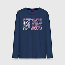 Лонгслив хлопковый мужской Мотивационные фразы на английском, цвет: тёмно-синий