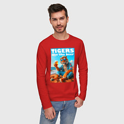 Лонгслив хлопковый мужской Tigers also like beer - ai art fantasy, цвет: красный — фото 2