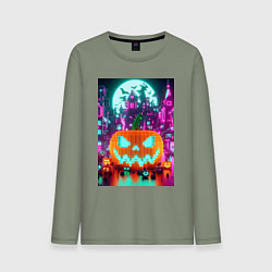 Лонгслив хлопковый мужской Halloween and Minecraft - pumpkin, цвет: авокадо
