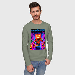 Лонгслив хлопковый мужской Halloween is coming - neon glow collaboration, цвет: авокадо — фото 2