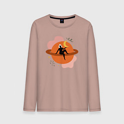 Лонгслив хлопковый мужской Девушка на сатурне, цвет: пыльно-розовый