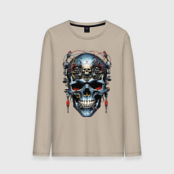 Мужской лонгслив Кибер череп - нейроарт фантазия