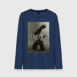 Лонгслив хлопковый мужской Айкидо бросок, цвет: тёмно-синий