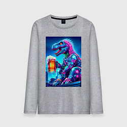 Лонгслив хлопковый мужской Cyber tyrannosaur with a mug of beer - ai art fant, цвет: меланж