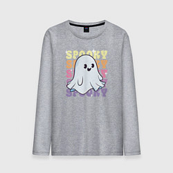 Лонгслив хлопковый мужской Cute little spooky ghost, цвет: меланж