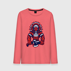 Лонгслив хлопковый мужской Индеец с топором, цвет: коралловый