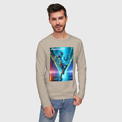 Лонгслив хлопковый мужской Cool cyber dancer - neon glow, цвет: миндальный — фото 2