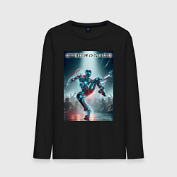 Лонгслив хлопковый мужской Кибер танцор - неоновое свечение, цвет: черный