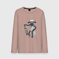 Лонгслив хлопковый мужской Барашек Шон со скейтом, цвет: пыльно-розовый
