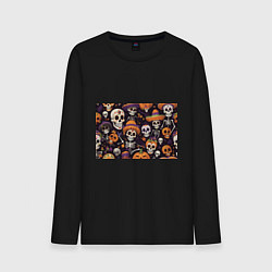 Лонгслив хлопковый мужской Страшилки хэллоуин, цвет: черный