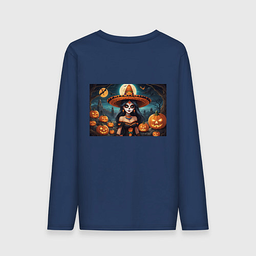Мужской лонгслив Страшилки ведьмочка / Тёмно-синий – фото 2