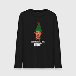Лонгслив хлопковый мужской Merry Christmas idiot, цвет: черный
