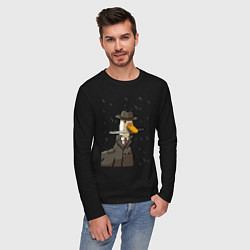 Лонгслив хлопковый мужской Гусь агент с ножом, цвет: черный — фото 2