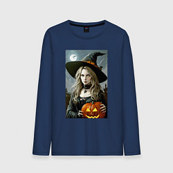 Мужской лонгслив Ведьма держит тыкву - хэллоуин