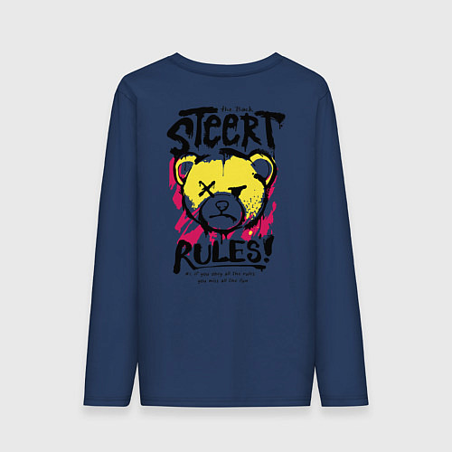 Мужской лонгслив Мишка - уличные правила / Тёмно-синий – фото 2