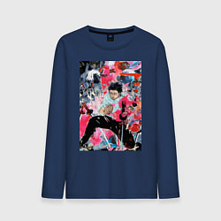 Лонгслив хлопковый мужской Магическая битва Юта арт, цвет: тёмно-синий