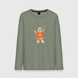 Лонгслив хлопковый мужской Белый медведик, цвет: авокадо