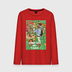 Лонгслив хлопковый мужской Клинок рассекающий демонов Нэдзуко Камадо, цвет: красный