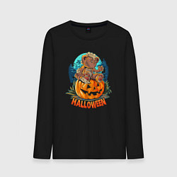 Лонгслив хлопковый мужской Медвежий хэллоуин, цвет: черный