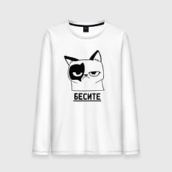 Лонгслив хлопковый мужской Кот - бесите, цвет: белый