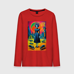 Лонгслив хлопковый мужской Портрет ведьмы со зверушками - готика, цвет: красный