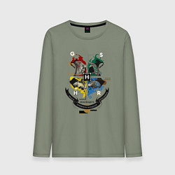 Лонгслив хлопковый мужской Hogwarts School of Witchcraft and Wizardry, цвет: авокадо