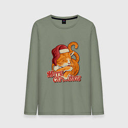 Мужской лонгслив Новогодний рыжий котик