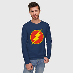 Лонгслив хлопковый мужской Flash logo, цвет: тёмно-синий — фото 2