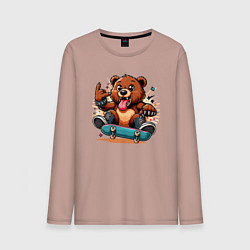 Лонгслив хлопковый мужской Мишутка крутой скейтбордист - нейроарт, цвет: пыльно-розовый