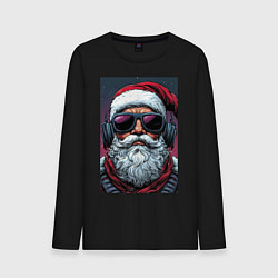 Лонгслив хлопковый мужской Санта Клаус в очках, цвет: черный