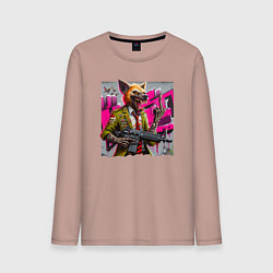 Лонгслив хлопковый мужской Гиена с винтовкой показывает палец - мафия, цвет: пыльно-розовый