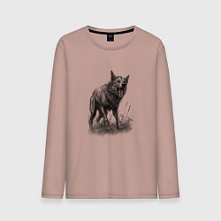 Лонгслив хлопковый мужской Агрессивный волк, цвет: пыльно-розовый