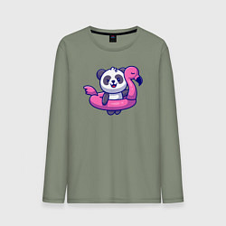 Лонгслив хлопковый мужской Панда и фламинго, цвет: авокадо