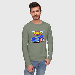 Лонгслив хлопковый мужской Cool hedgehog - Sonic racing team, цвет: авокадо — фото 2