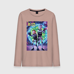 Лонгслив хлопковый мужской Рик и Морти - космический спецназ, цвет: пыльно-розовый