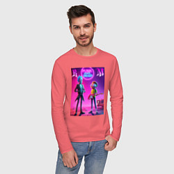 Лонгслив хлопковый мужской Rick and Morty - neon fantasy, цвет: коралловый — фото 2