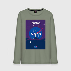 Лонгслив хлопковый мужской NASA фиолетовый плакат, цвет: авокадо