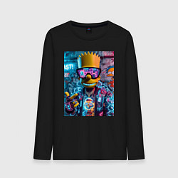 Лонгслив хлопковый мужской Неоновый Барт Симпсон на фоне стены с граффити, цвет: черный