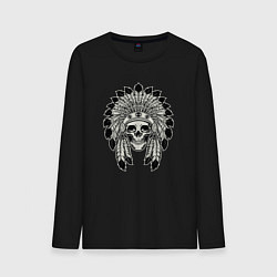Лонгслив хлопковый мужской Skull indian, цвет: черный